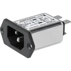 Suppressor filter IEC plug C14, 50 to 60 Hz, 10 A, 250 VAC, 0.4 mH, faston plug 6.3 mm, 3-100-776