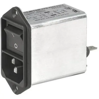 Suppressor filter IEC plug C14, 50 to 60 Hz, 10 A, 250 VAC, 300 µH, faston plug 6.3 mm, 4302.5315 - 1