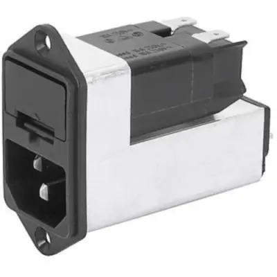 Suppressor filter IEC plug C14, 50 to 60 Hz, 1 A, 250 VAC, 10 mH, faston plug 4.8 mm, 4303.5031 - 1