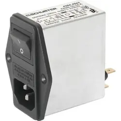 Suppressor filter IEC plug C14, 50 to 60 Hz, 10 A, 250 VAC, 1.6 W, 300 µH, faston plug 6.3 mm, 4304.4005