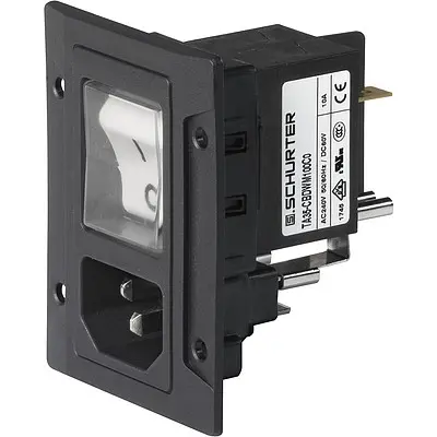 Combination element plug C14, screw mounting, plug-in connector 6.3 x 0.8, black, 3-153-377 - 1
