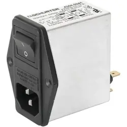 Suppressor filter IEC plug C14, 50 to 60 Hz, 4 A, 250 VAC, 1.6 W, 1.5 mH, faston plug 6.3 mm, 4304.5063