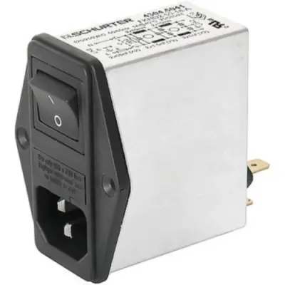 Suppressor filter IEC plug C14, 50 to 60 Hz, 10 A, 250 VAC, 1.6 W, 300 µH, faston plug 6.3 mm, 4304.5065 - 1