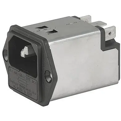 Suppressor filter IEC plug C14, 50 to 60 Hz, 6 A, 250 VAC, 2 W, 700 µH, faston plug 6.3 mm, 5200.0623.1 - 1