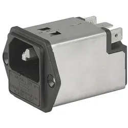 Suppressor filter IEC plug C14, 50 to 60 Hz, 10 A, 250 VAC, 2 W, 400 µH, faston plug 6.3 mm, 5200.1023.1