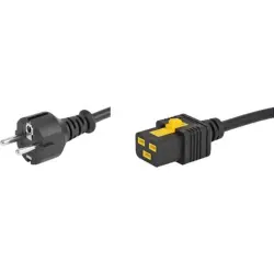 Power cord, Europe, plug type E + F, straight on C19 socket, straight, H05VV-F3G1.5 mm², black, 2 m, 6051.2043
