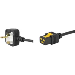 Power cord, UK, plug type G, angled on C19 socket, straight, H05VV-F3G1.5 mm², black, 2 m, 6051.2048