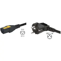 Power cord, Europe, plug type E + F, angled on C13 socket, straight, H05VV-F3G1.0 mm², black, 5 m, 6051.2154