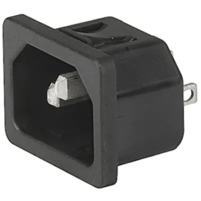 Panel plug C14, 3 pole, snap-in, plug-in connection, black, 6100.4325 - 1