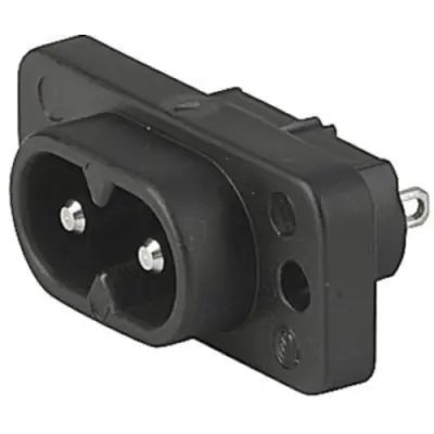 Panel plug C8, 2 pole, screw mounting, plug-in connection, black, 6160.0016 - 1