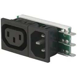 Combination element plug/socket C14 + F, 3 pole, snap-in, plug-in connection, black, 6421.0053.20