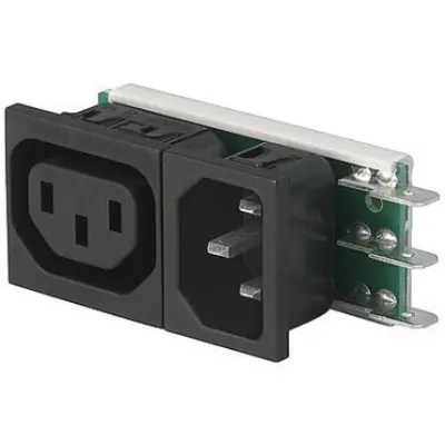 Combination element plug/socket C14 + F, 3 pole, snap-in, plug-in connection, black, 6421.0053.20 - 1