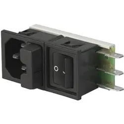 Combination element plug/socket C14 + F, 3 pole, snap-in, plug-in connection, black, 6424.0253.15
