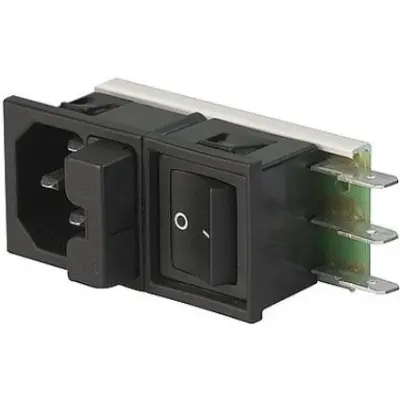 Combination element plug/socket C14 + F, 3 pole, snap-in, plug-in connection, black, 6424.0253.15 - 1