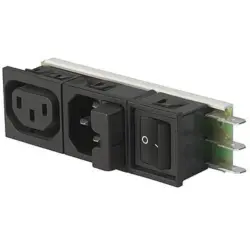 Combination element plug/socket C14 + F, 3 pole, snap-in, plug-in connection, black, 6432.0253.15