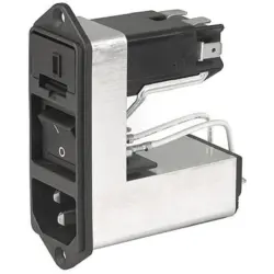 Suppressor filter IEC plug C14, 50 to 60 Hz, 10 A, 250 VAC, 300 µH, faston plug 4.8 mm, CD64.4101.151