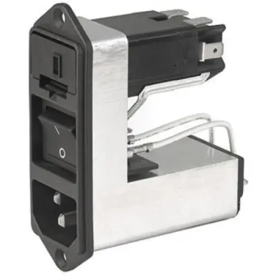 Suppressor filter IEC plug C14, 50 to 60 Hz, 6 A, 250 VAC, 800 µH, faston plug 4.8 mm, CDE4.4101.151 - 1