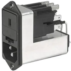 Suppressor filter IEC plug C14, 50 to 60 Hz, 4 A, 250 VAC, 1.5 mH, faston plug 4.8 mm, CE30.6100.151