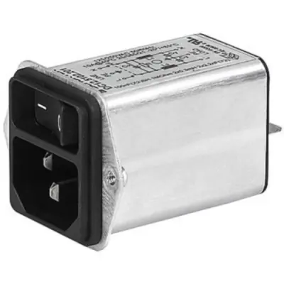 Suppressor filter IEC plug C14, 50 to 60 Hz, 6 A, 250 VAC, 800 µH, faston plug 6.3 mm, DC12.4102.001 - 1