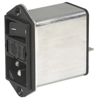 Suppressor filter IEC plug C14, 50 to 60 Hz, 4 A, 250 VAC, 2 W, 1.5 mH, faston plug 6.3 mm, DD12.4111.111 - 1
