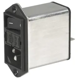 Suppressor filter IEC plug C14, 50 to 60 Hz, 4 A, 250 VAC, 1.6 W, 1.5 mH, faston plug 6.3 mm, DD12.4321.111