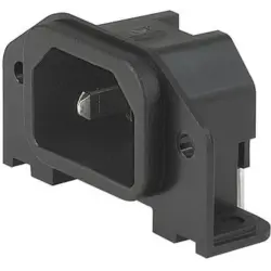 Panel plug C14, 3 pole, screw mounting, PCB connection, black, GSP1.8211.1