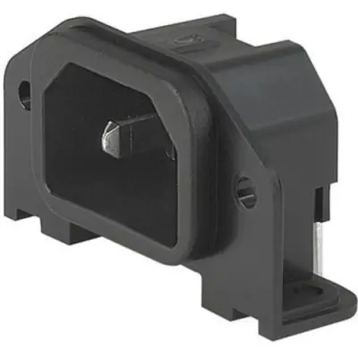 Panel plug C14, 3 pole, screw mounting, PCB connection, black, GSP1.9103.1 - 1