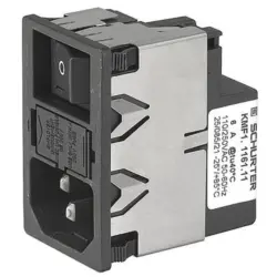 Suppressor filter IEC plug C14, 50 to 60 Hz, 6 A, 250 VAC, 2 W, 700 µH, faston plug 4.8 mm, KMF1.1261.11