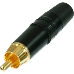 RCA plug for cable assembly 3.5 to 6.1 mm O.D., gold-plated, black color coding ring