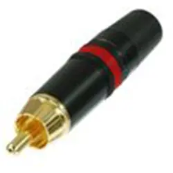 RCA plug for cable assembly 3.5 to 6.1 mm O.D., gold-plated, red color coding ring