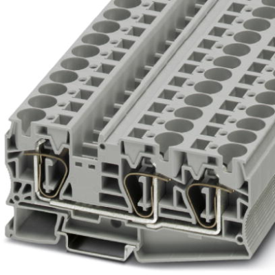Through terminal block, spring balancer connection, 0.2-25 mm², 3 pole, 76 A, 8 kV, gray, 3035328 - 1