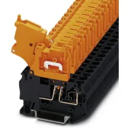 Lever disconnect terminal, spring balancer connection, 0.08-6.0 mm², 2 pole, 20 A, 6 kV, black/orange, 3035140