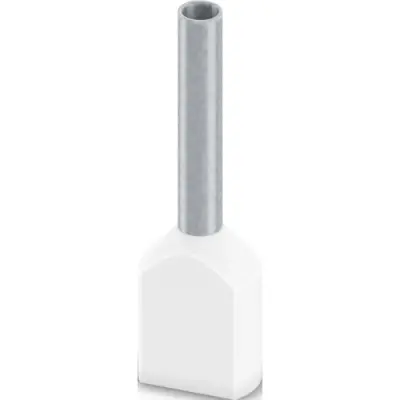 Insulated twin wire end ferrule, 0.75 mm², 19 mm/12 mm long, DIN 46228-4, UL 486F-F, white, 2100014 - 1
