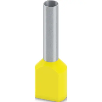Insulated twin wire end ferrule, 6.0 mm², 18 mm long, DIN 46228-4, UL 486F-F, yellow, 2100002 - 1
