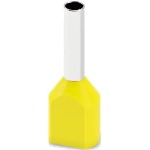Insulated twin wire end ferrule, 1.0 mm², 8 mm long, DIN 46228-4, UL 486F-F, yellow, 2100008 - 1