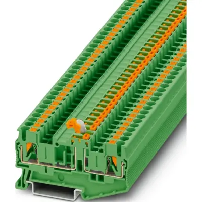 Knife disconnect terminal, push-in connection, 0.34-4.0 mm², 2 pole, 16 A, 6 kV, green, 1107089 - 1