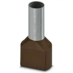 Insulated twin wire end ferrule, 10 mm², 26 mm/14 mm long, DIN 46228-4, brown, 1213206