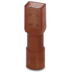 Insulated flat plug sleeve, 2.8 x 0.5 mm, 0.5 to 1.5 mm², AWG 20 to 16, brass, red, 3240534