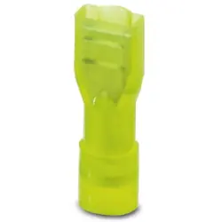 Insulated flat plug sleeve, 6.3 x 0.8 mm, 4.0 to 6.0 mm², AWG 12 to 10, brass, yellow, 3240541