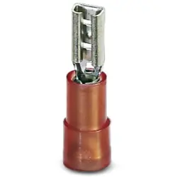 Insulated flat plug sleeve, 2.8 x 0.5 mm, 0.5 to 1.5 mm², AWG 20 to 16, brass, tin-plated, red, 3240048
