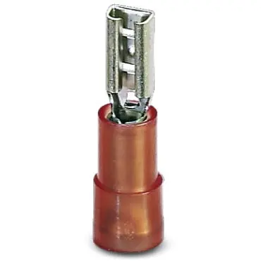 Insulated flat plug sleeve, 2.8 x 0.5 mm, 0.5 to 1.5 mm², AWG 20 to 16, brass, tin-plated, red, 3240048 - 1