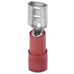 Insulated flat plug sleeve, 4.8 x 0.5 mm, 0.5 to 1.5 mm², AWG 20 to 16, brass, tin-plated, red, 3240050