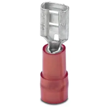 Insulated flat plug sleeve, 4.8 x 0.8 mm, 0.5 to 1.5 mm², AWG 20 to 16, brass, tin-plated, red, 3240051 - 1