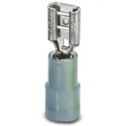 Insulated flat plug sleeve, 4.8 x 0.5 mm, 1.5 to 2.5 mm², AWG 16 to 14, brass, tin-plated, blue, 3240053