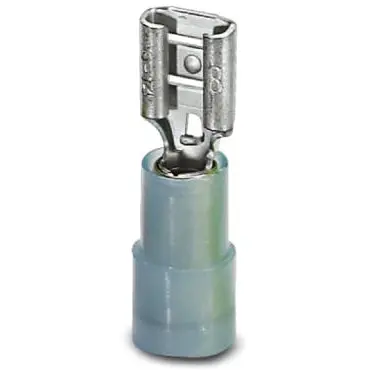 Insulated flat plug sleeve, 4.8 x 0.5 mm, 1.5 to 2.5 mm², AWG 16 to 14, brass, tin-plated, blue, 3240053 - 1