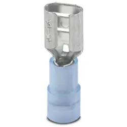 Insulated flat plug sleeve, 6.3 x 0.8 mm, 1.5 to 2.5 mm², AWG 16 to 14, brass, tin-plated, blue, 3240055