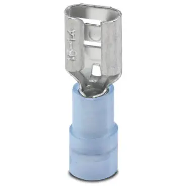 Insulated flat plug sleeve, 6.3 x 0.8 mm, 1.5 to 2.5 mm², AWG 16 to 14, brass, tin-plated, blue, 3240055 - 1