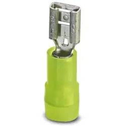 Insulated flat plug sleeve, 6.3 x 0.8 mm, 4.0 to 6.0 mm², AWG 12 to 10, brass, tin-plated, yellow, 3240056