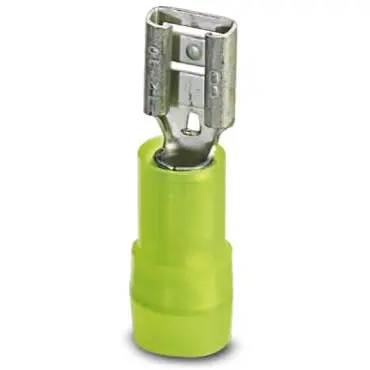 Insulated flat plug sleeve, 6.3 x 0.8 mm, 4.0 to 6.0 mm², AWG 12 to 10, brass, tin-plated, yellow, 3240056 - 1