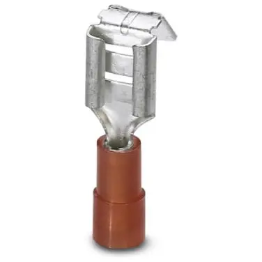 Insulated flat plug sleeve with branch, 6.3 x 0.8 mm, 0.5 to 1.5 mm², AWG 20 to 16, brass, red, 3240529 - 1